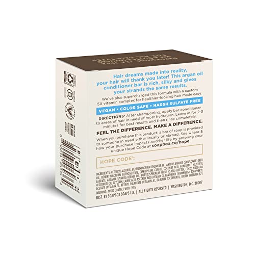 Soapbox Hair Conditioner Bar With Argan Oil To Soften Dry, Damaged Hair And Tame Frizz - 2Oz Solid Conditioner, Low Plastic, Vegan, Sulfate Free, Paraben Free Hair Care #TOP2