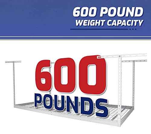 Saferacks Overhead Garage Storage Rack, Heavy Duty Racks For Garage W/ 600 Lb Capacity, Easy Garage Storage Adjustable Storage Rack Ceiling Mount Storage For Garage 4X8 White, 18"-33" (2 Pack) #TOP4