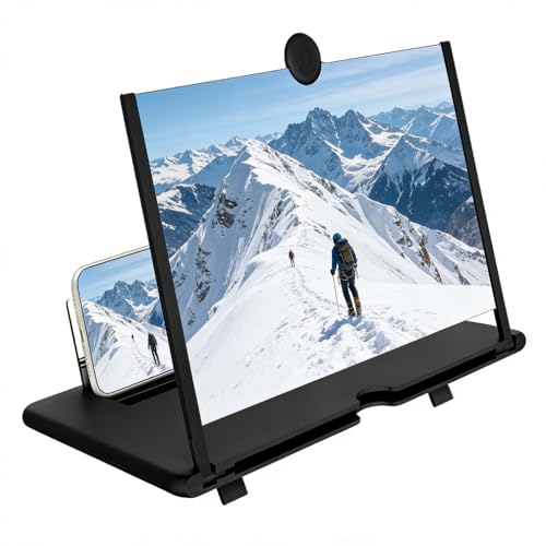 12 "Screen Magnifier Amplifier,3D HD Mobile Phone Magnifier Projector Screen for Movies,Videos,Foldable Mobile Phone Holder with Screen Magnifier,Supports All Smartphones (Black)
