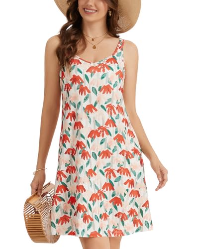 Image of ANYFITTING Built in Bra Summer Dresses for Women 2025 Casual Short Dress with Pockets Mini Floral Sundresses