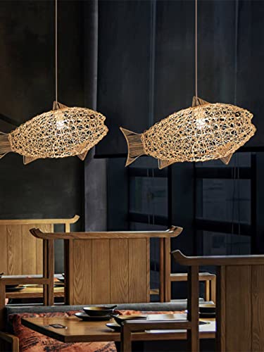 MIXL - Fish-Shaped Rattan Woven Pendant Light,1-Lights Boho Fish Lighting,Natural Weaving Wicker Light Fixture,Rustic Farmhouse Rattan Chandelier for Dining Room Living Room Bedroom Kitchen - Image 8