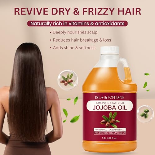 ISLA & FONTANE Huile de jojoba – 1892,7 ml | 100 % pure et naturelle | Dorée, non raffinée, pressée à froid | Huile de support sans hexane pour hydrater la peau, les cheveux, le visage, les ongles et – vue 3