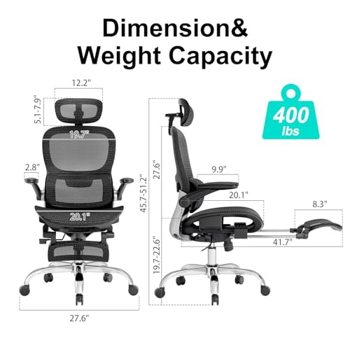 Ergonomic Office Chair, Mesh Seat Cushion with Flip-Up Armrests and 3D Headrest, Adjustable Lumbar Support, SGS Class 4 Gas Clylinder, Black - Image 3