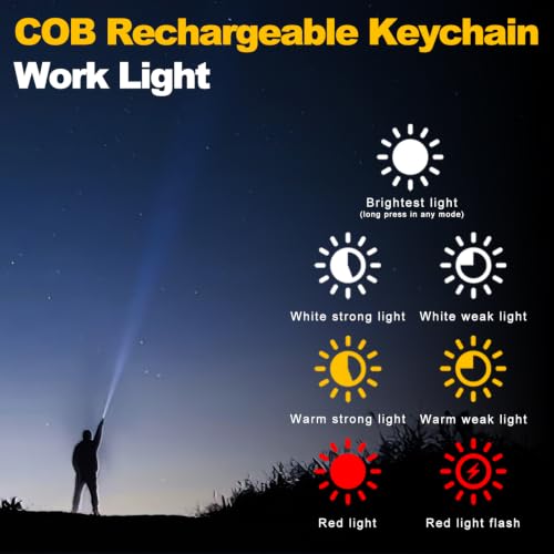 Image of MAKDAK COB Key Fob Work Light - 2 x Mini LED Torch Small Very Bright with 7 Light Modes, Emergency Light with Folding Holder, Bottle Opener and Magnetic Base