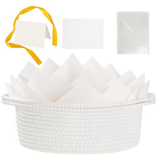 woric Gift Basket Empty 30 * 20 * 13cm Hamper Basket with Cellophane Wrap Greeting Card Ribbon & Tissue Paper Gift Hamper Basket Small Woven Basket for Gifts Baby Shower Birthday Wedding (White)