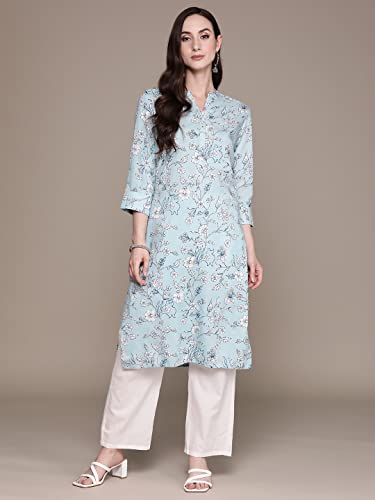 Image of anubhutee Women's Viscose Rayon Blue Ethnic Motifs Printed Straight Kurta