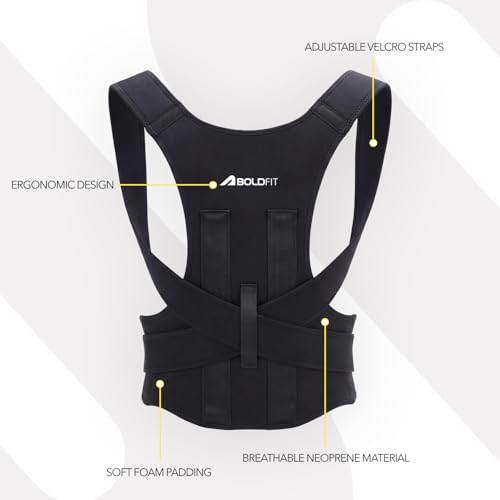 Image of Boldfit Posture Corrector Belt for Men & Women, Adjustable Back Brace for Upper Back & Shoulder Support, Breathable Back Straightener Belt with Soft Pads for Neck & Back Pain