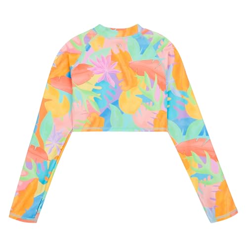 Image of SwimZip Girls' Long Sleeve Zipper Crop Top Rash Guard UPF 50+ Sun Protection