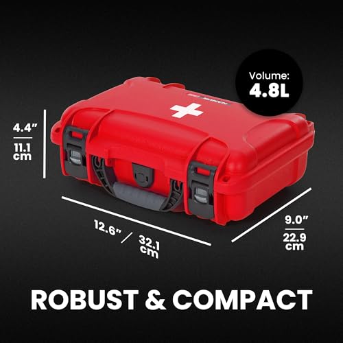 Image of NANUK 909 Waterproof First Aid Box Empty - Durable, Medical First Aid Organizer Case, IP67-Rated, Dustproof, Impact-Resistant, and Floats (11.4 inch x 7.0 inch x 3.7 inch) - Red | IP67 Waterproof and Dustproof, Nk-7 Resin Shell, Powerclaw Latches, Interior 11.4 X 7.0 X 3.7 in, Floats
