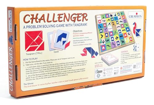 Image of Creative's Challenger, Tangram Problem Solving Board Games, 2 Sets 7-Piece Tangrams Two Difficulty Levels Play Cards Dice, Shapes Spatial Reasoning, Geometry Maths, Educational Toys, Ages 6+