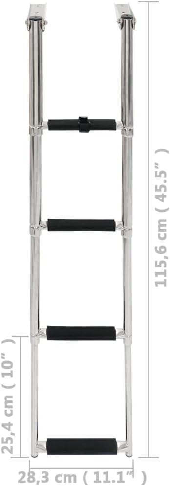 vidaXL Telescopic Folding Boarding Ladder - 4-Step Stainless Steel - Compact, High Strength, Slip-Proof Tread, with Mounting Accessories.