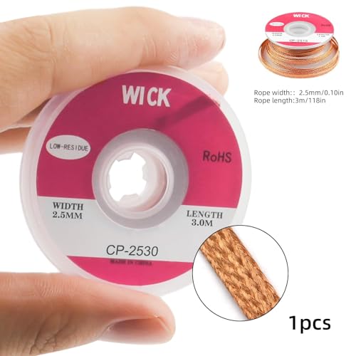 Image of 2.5mm Solder Wick Braid with Flux No-Clean Electronic, W 0.98'' L 10FT /3M Desoldering Wick with Flux & Liquid Solder for Solder Remover, Desoldering Braid No Clean Soldering Braid Wick Wire Roll