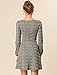 Allegra K Women's Fall Vintage Square Neck Long Sleeve Plaid Dress Small Brown