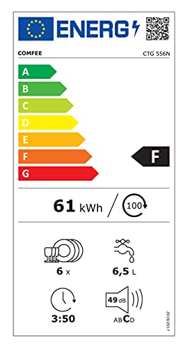 Comfee CTG 556N tafelvaatwasser, kleine afwasmachine, keuze uit 6 couverts, 6 spoelprogramma's, 61 kWh/100 cycli, 1820 l/jaar, wit - Image 8