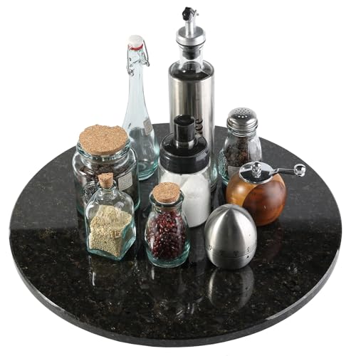 Marble Lazy Susan, 16 in Lazy Susan Turntable Organizer for Cabinet Pantry Kitchen Countertop Fridge Bathroom Makeup Vanity Countertop - Black