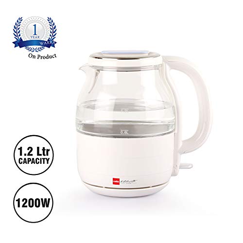 Image of Cello Quick Boil Glossy H2O Electric Glass Kettle, 1.2 litres, 1200 W, White, Large (CLO QK BL GLSY H2O)