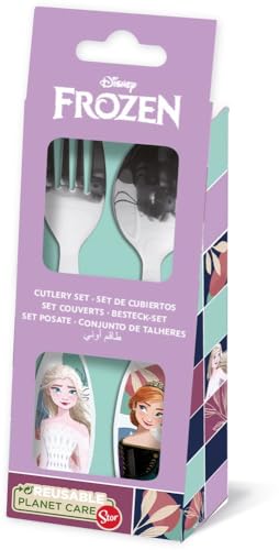 Disney 2-teiliges Besteckset für Mädchen aus Edelstahl Frozen Elsa und Anna mit abgerundeten Spitzen