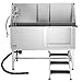 VEVOR Stainless Steel Dog Washing Station, 62 inch Pet Grooming Tub w/Stairs, PE Water Filter Board, Faucet & Showerhead & Soap Holder Dog Bathtub for Large & Medium & Small Pets (Right Door)