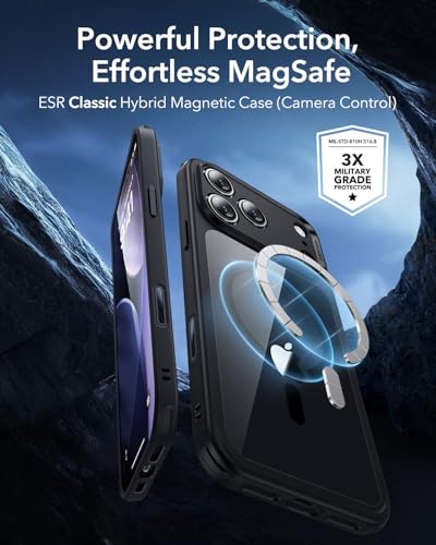 Image of ESR for iPhone 17 Pro Max Case, Camera Control Cover, Compatible with MagSafe, Shockproof Military-Grade Protection, Magnetic Phone Case for iPhone 17 Pro Max, Classic Hybrid Case, Clear Black