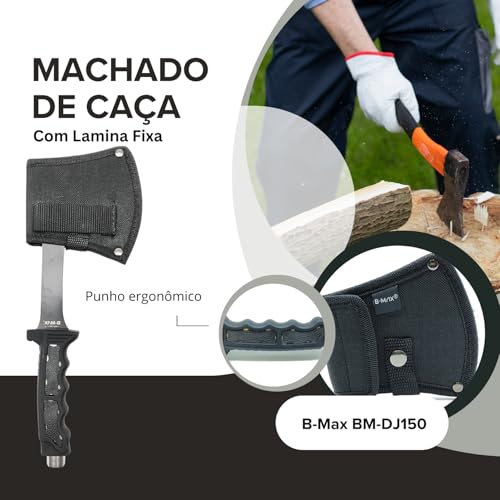 Machado de Caça com Lâmina Aço Inox Fixa Afiada Cabo Ergonômico Leve
