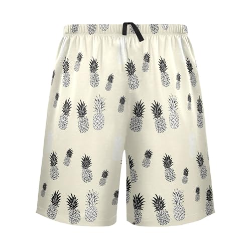Pineapple Beige Pajama Shorts for Men Lounge Pants Sleep Bottoms Mens Pj Shorts with Pockets, S-XXL-XXL