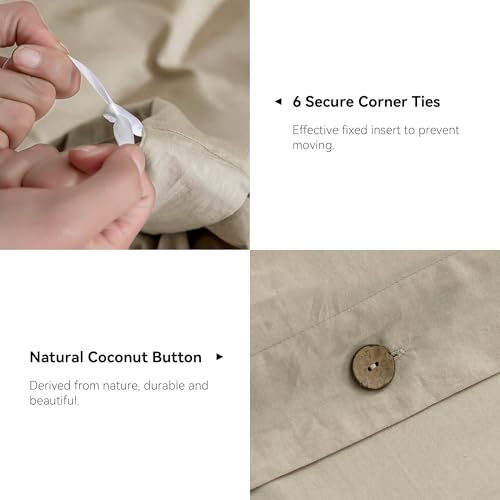 Image of JELLYMONI Cotton Duvet Cover Queen Size - Linen Gray Comforter Cover with Button 100% Washed Cotton 3PCS Breathable Soft Solid Bedding Set Duvet Cover 90x90in & 2 Pillowcases (NO Comforter)