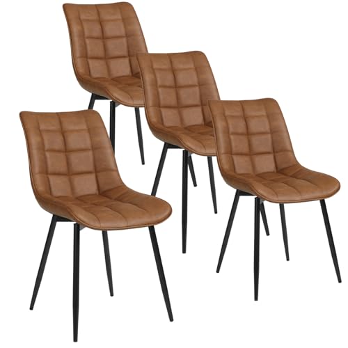 {Sillas Comedor Pack 4 Marron Claro Sillas Comedor Pack 4 WOLTU Pack de 4 Sillas de Comedor Asiento de Cuero Artificial Silla Diseño Silla Tapizada Estructura Metálica Sillón con...