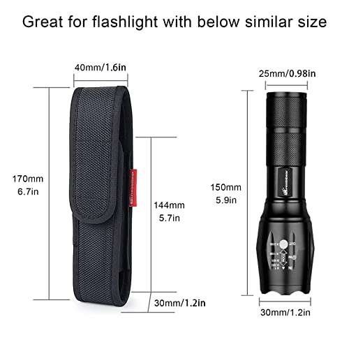 Moobibear 2-Pack Nylon Flashlight Holster For Duty Belt, Adjustable Small Heavy Duty Belt Flashlight Holder For 5"-6.5" High Flashlight, Carry Your Tac Flashlight On Belt With Flashlight Pouch #TOP6