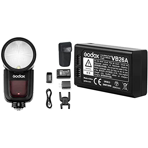 Image of Godox V1-S Round Head Camera Flash Speedlite Flash for Sony DSLR Camera & VB26 Battery for V1 Flash