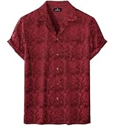 JEMITOP Mens Satin Silk-Like Designer Shirt Summer Regular Fit Short Sleeve Button Up Floral Shir...
