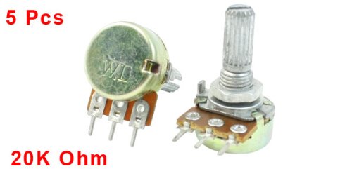 Miniatura 2 de uxcell Un tipo lineal 3 terminales Potenciómetro cónico rotatorio 20K Ohm 5 PC