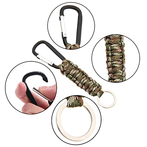 SHULLIN Pack of 5 Paracord Key Chain Paracord Braided Lanyard Ring Hook Clip Carabiner Key Chain Braided Lanyard Ring Hook with Carabiner Hook for Climbing Camping - Image 3