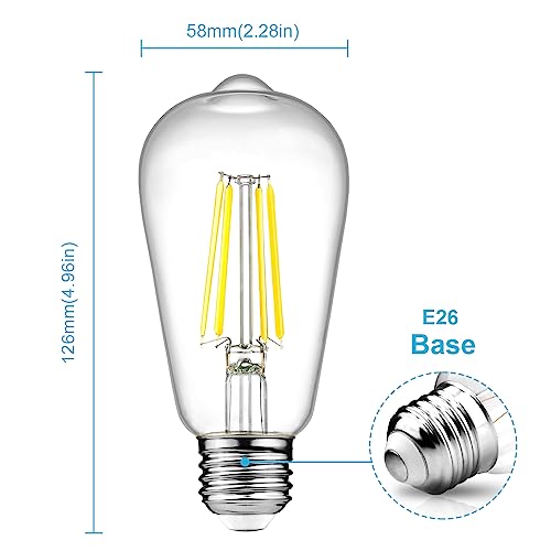 image for Ascher Dimmable Vintage LED Edison Bulbs, 6W, Equivalent 60W, Bright C