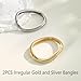 Emibele Gold Bangles for Women, 2PCS Irregular Chunky Silver Bracelet Hinged Open Bangle Bracelets for Women, Trendy Wide Arm Cuff Minimalist Chunky Jewelry Gifts for Valentine Christmas Birthday