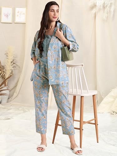 Image of MIRCHI FASHION Pure Cotton Kurta with Shrug Set | 3 Piece Cordset with Jacket & Pant | Ethnic Work Wear & Travel Wear Co-ord Set