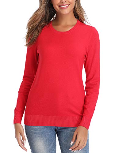Women's Long Sleeve Pullover Crewneck Sweater,Red,Small
