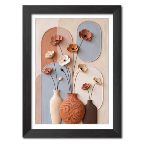 Image of TenorArts Flowers & Planters Art 3D Clay Textured Digital Art Print Photo Frame, Modern Art Abstract Painting For Bedroom Living Room Home and Cafe Decor | Minimal Drawing Black Framed Posters for Decoration (9x12 inches) [CL-F03]