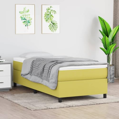 Qnhdfrt Bettgestell Grün 100x200 cm Stoff Bezug mit Sperrholzlatten Stabile Beine für Erholsamen Schlaf Ohne Matratze Modernes Design für...