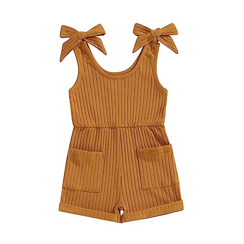 Image of Fernvia Toddler Baby Girl Summer Clothes Sleeveless Ribbed Knitted Jumpsuit Shorts Overalls Baby One Piece Outfit