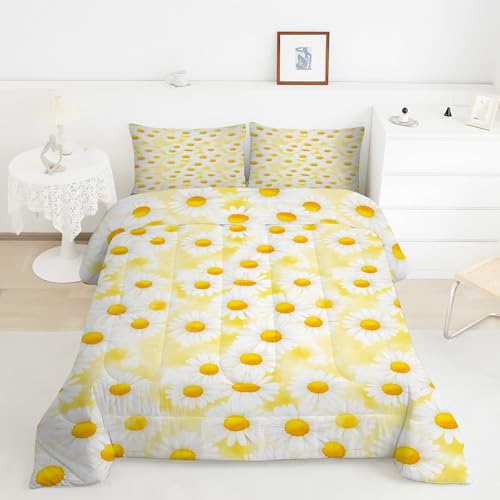EXSANLIEAY Edredon Cama 200 Daisy Edredón 4 Estaciones 264x230 cm | Edredon Invierno Reversible Doble Cara con Relleno Mezclas de Fibras, Ligero y Cálido, Claro, Incluye 2 Fundas 50x75 cm