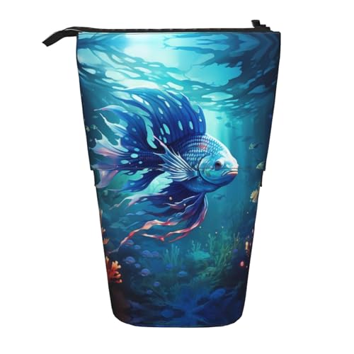 Astuccio per matite con stampa del Santuario della fattoria del bestiame astuccio per cancelleria da ufficio retrattile per Pesce subacqueo delloceano 2 da lavoro blu