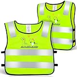 Aerzouser 2er Pack Kinder Warnweste mit Dinosaurier-Motiv，360° Hohe Sichtbarkeit，Warnweste Kinder 3-10 Jahre Für Jungen und Mädchen,Geeignet für Outdoor-Aktivitäten im Herbst und Winter