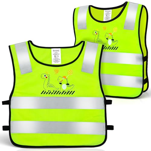 Aerzouser 2er Pack Kinder Warnweste mit Dinosaurier-Motiv，360°...