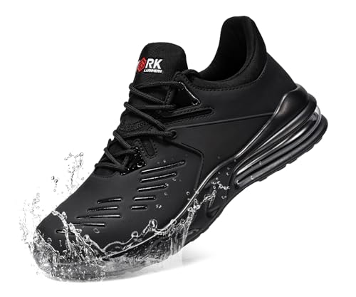 LARNMERN Steel Toe Shoes for Men Waterproof Slip Resistant Work Sneakers Athletic Durable Lightweight Comfortable Water Resistant Indestructible Construction Tennis Air Cushion(10 Men, Black)