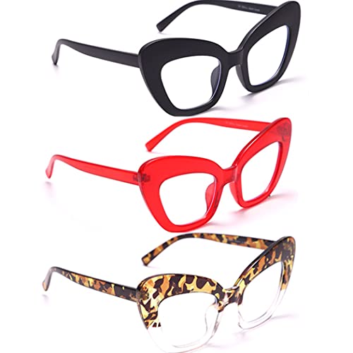 Image of 3 Pack style Readers,Blue Light Blocking Computer Cat eye Reading Glasses for Women (black /red /leopard, 1.75)