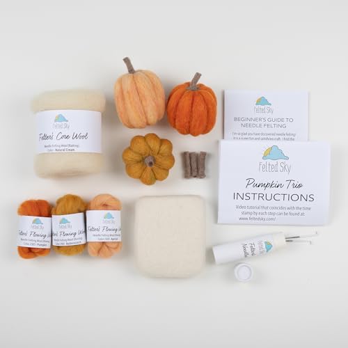 Felted Sky FSKMPT Pumpkin Trio Needle Felting Kit Learn How To Sculpt With Wool thumb #2