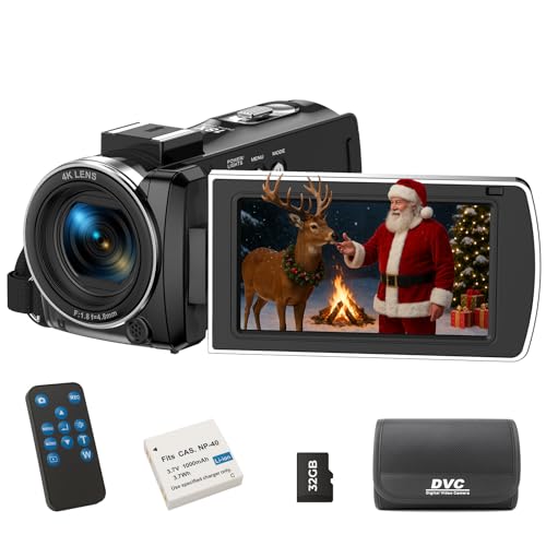 FIREFOTO - 4K UHD Camcorder Video Camera - 64MP YouTube Vlogging Camera with 3" 270° Flip Screen, 18X Digital Zoom Cam Corder, Webcam Mode & Built-in Fill Light | Includes 32GB Card, Remote Control & Battery