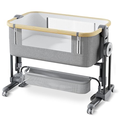 Image of Cawesor 4 in 1Baby Bassinet,Bedside Bassinet for Baby, Rocking Bassinet with Comfy Mattress and Wheels, 7 Height Adjustable Easy Folding Portable Bedside Crib for Newborn