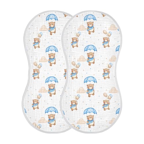 Cozy Bear Motif Muslin Burp Cloths for Baby 4-Layer Absorbent Cotton Large 22