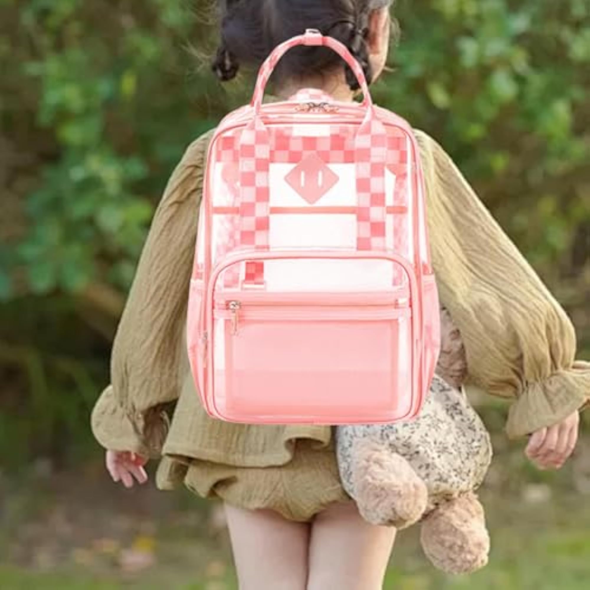 Transparent PVC Clear Laptop Backpack for Teens, Pink